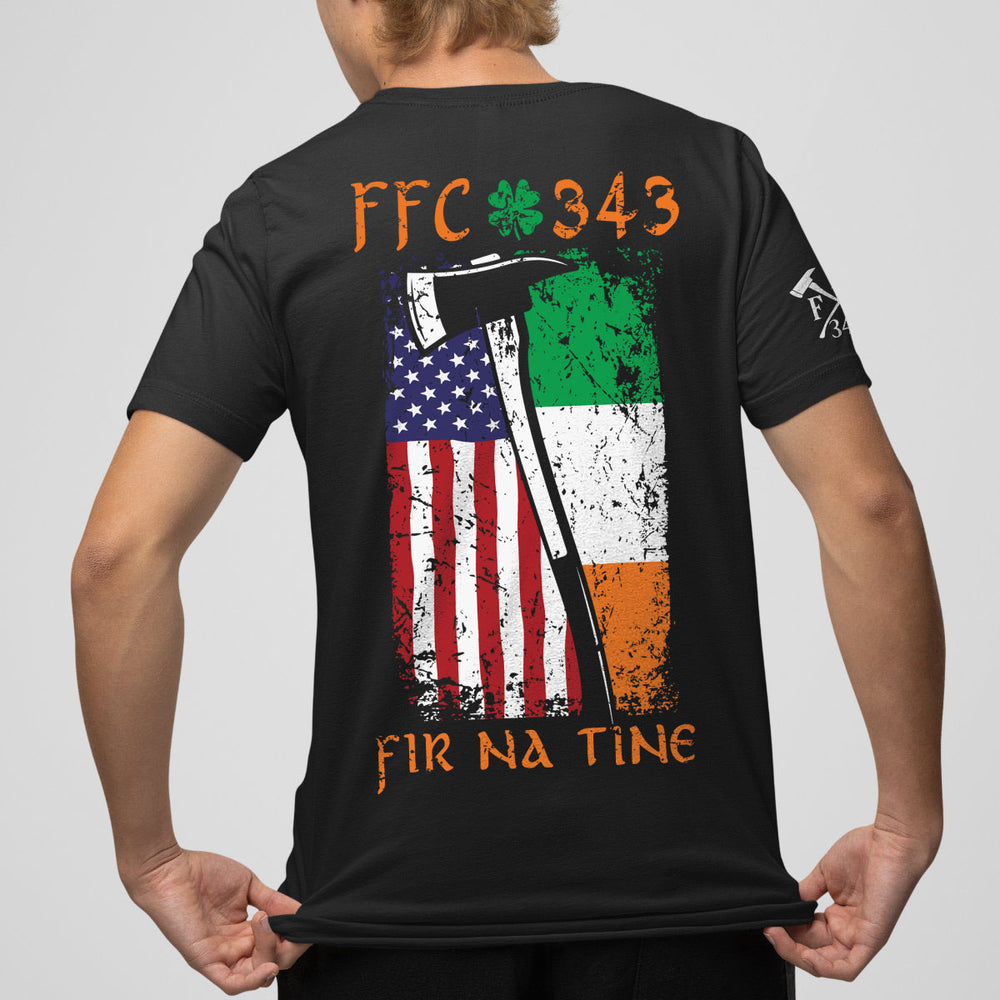 Firefighter t-shirt featuring Irish and American flags