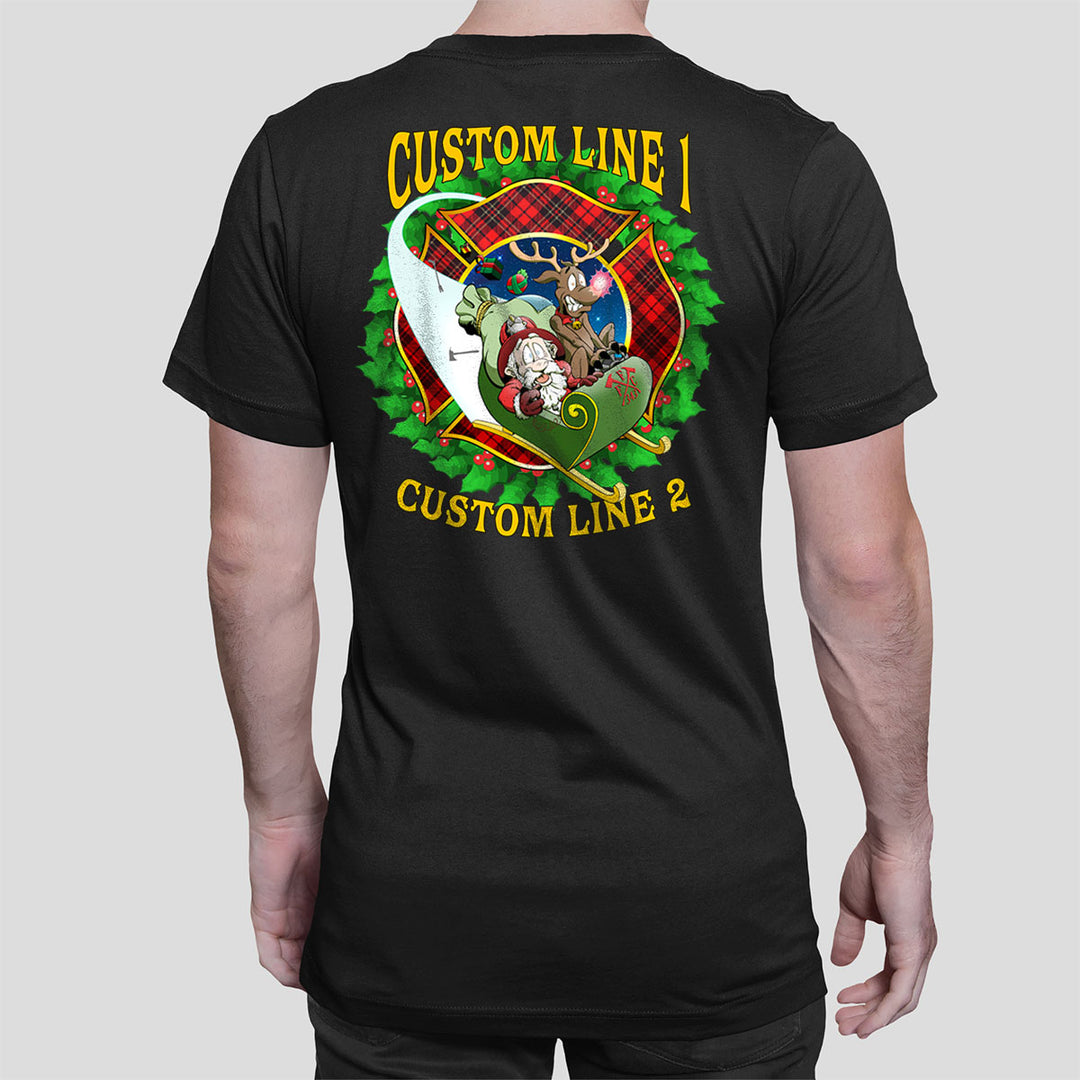 Customized Firefighter Christmas Wreath Plaid Maltese Premium T-Shirt