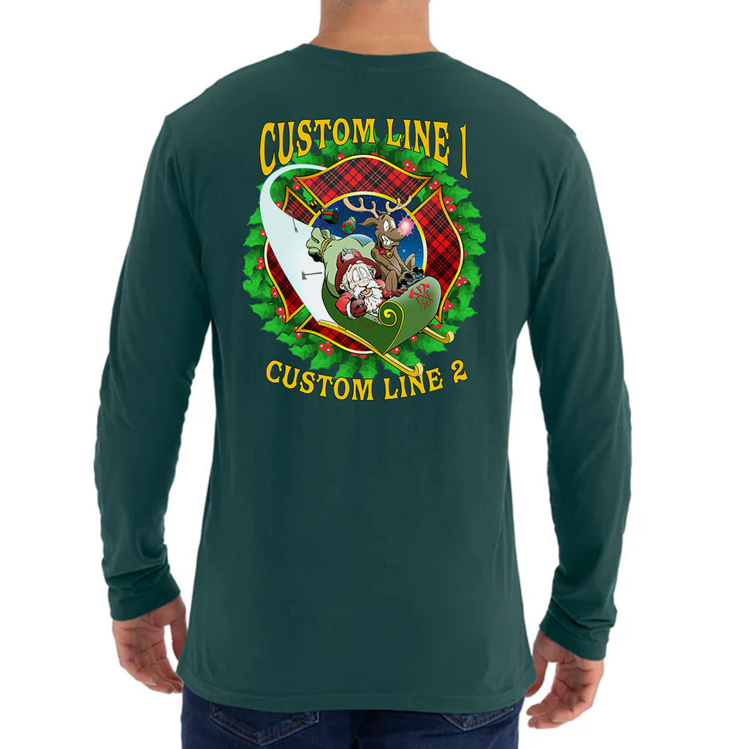 Customized Firefighter Christmas Wreath Plaid Maltese Premium Long Sleeve Shirt