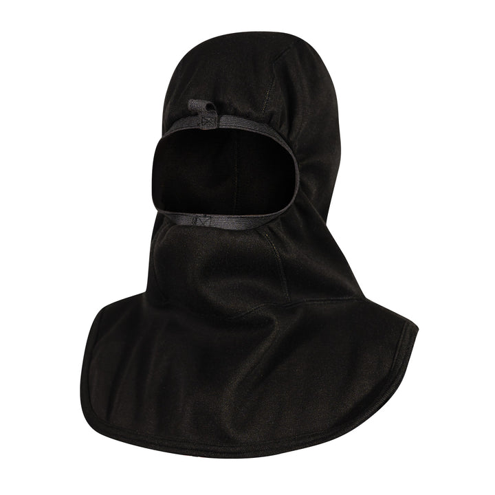 MajFire FORTEX Black structural firefighting hood – angle view, Nomex Nano Flex trilaminate, NFPA 1971-2025 certified