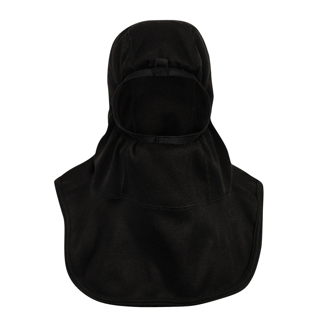 MajFire FORTEX Black structural firefighting hood front view – universal size, 20-inch length