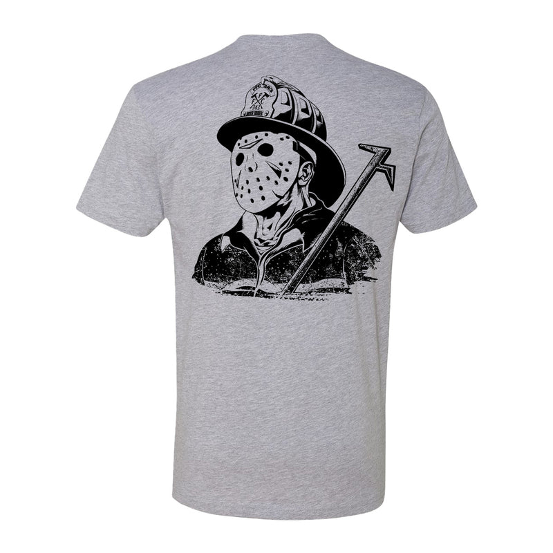 Firefighter with spooky mask design on t-shirt