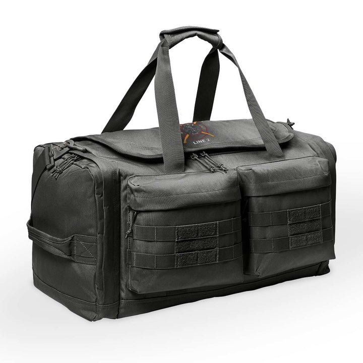 Firefighter duffel bag featuring a ventilated shoe compartment and multiple pockets for gear, gift for firefighters
