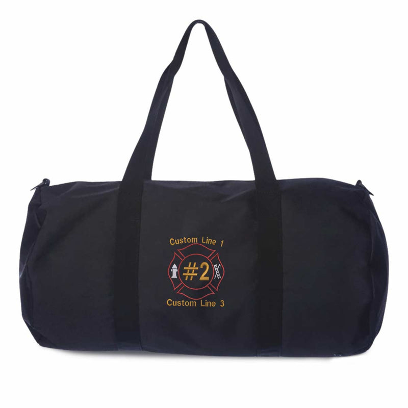 Customized 29L firefighter duffel bag with Maltese Cross embroidery and custom name