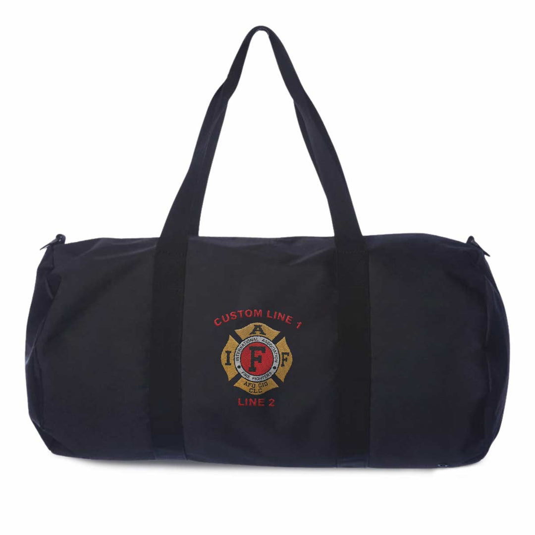 Customized 29L firefighter duffel bag with IAFF embroidery and personalized name