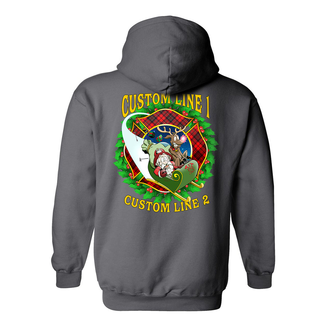 Customized Firefighter Christmas Wreath Plaid Maltese Premium Hoodie