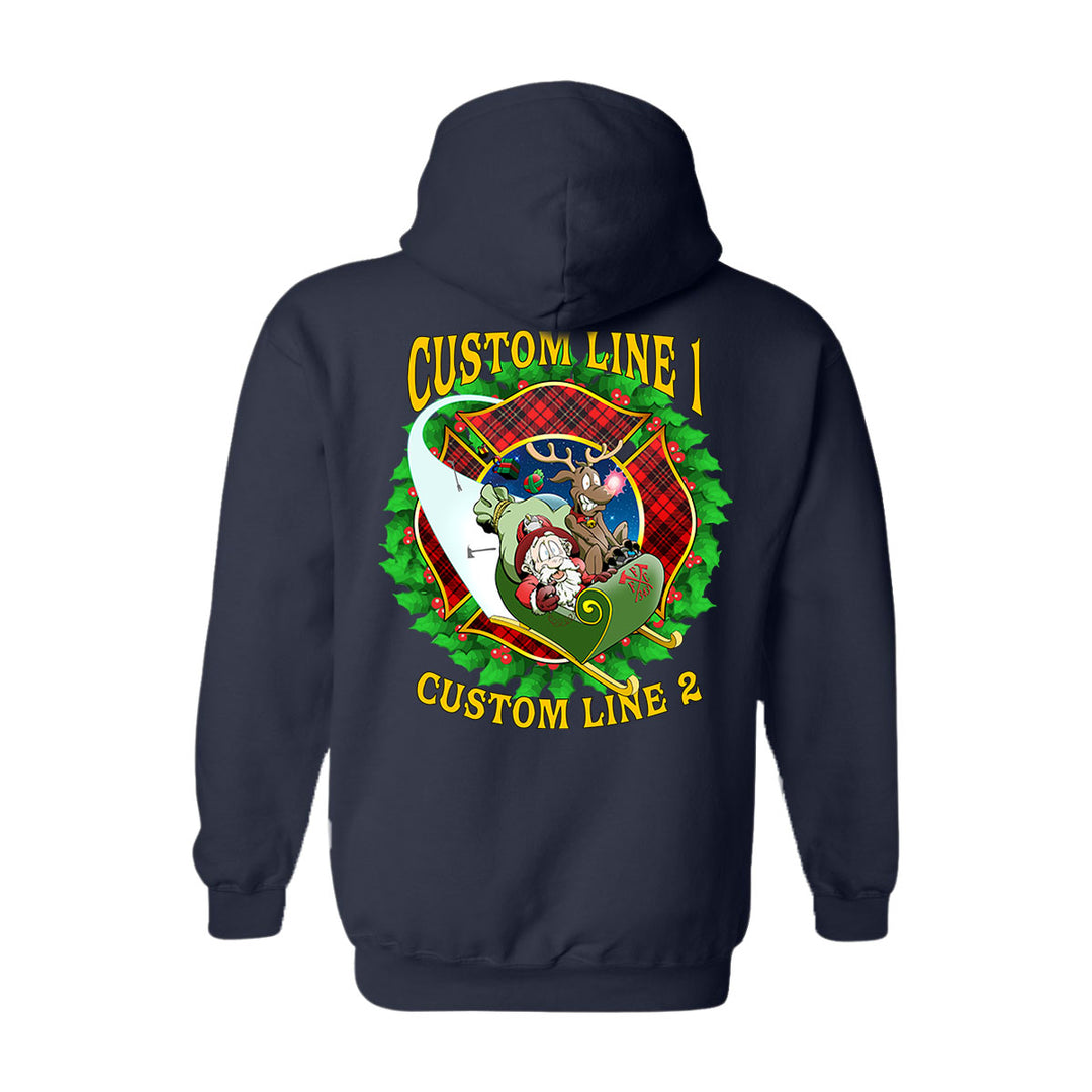 Customized Firefighter Christmas Wreath Plaid Maltese Premium Hoodie