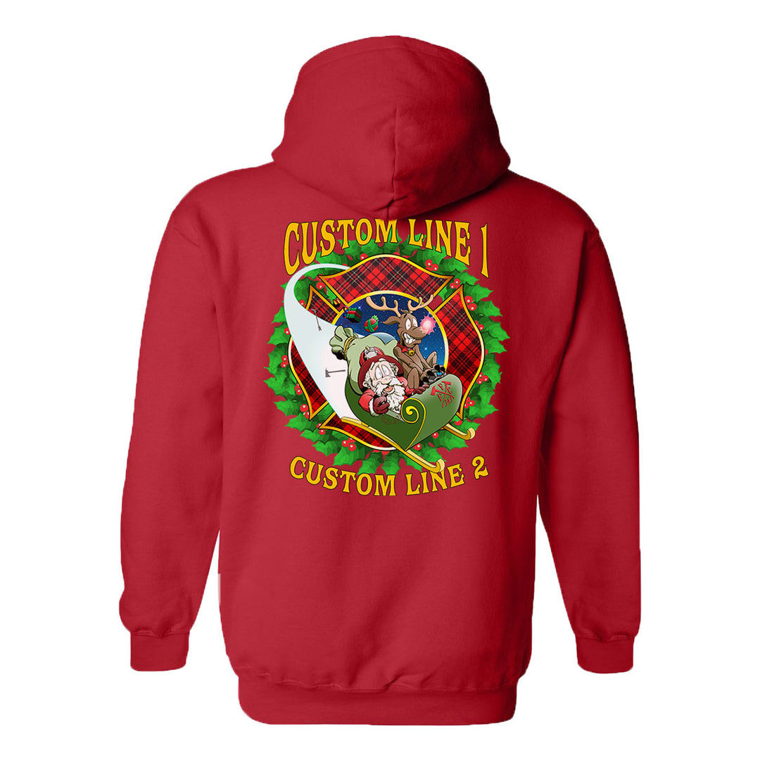 Customized Firefighter Christmas Wreath Plaid Maltese Premium Hoodie