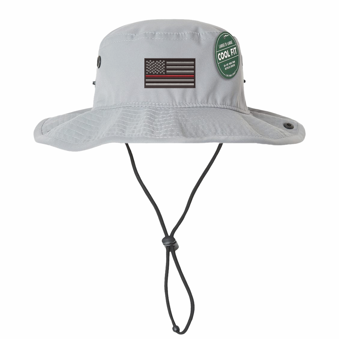 Black boonie hat featuring Thin Red Line flag embroidery