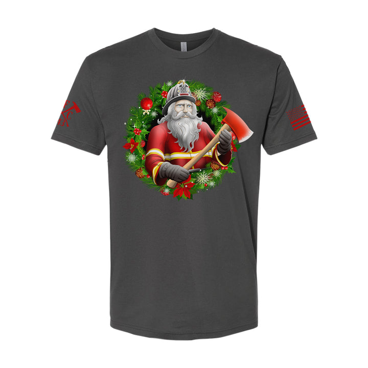 Holiday-themed firefighter t-shirt with a unique wreath design.