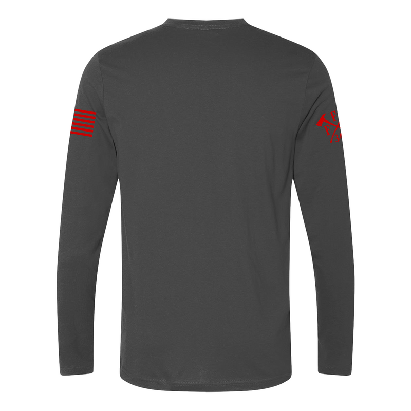 Festive firefighter long sleeve shirt for winter celebrations.