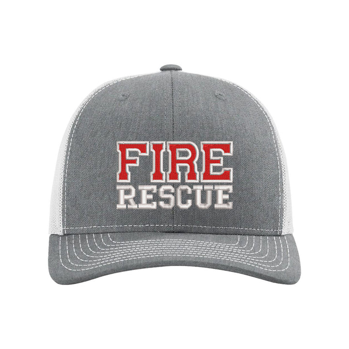 Fire Rescue Trucker Hat, bold front embroidery.