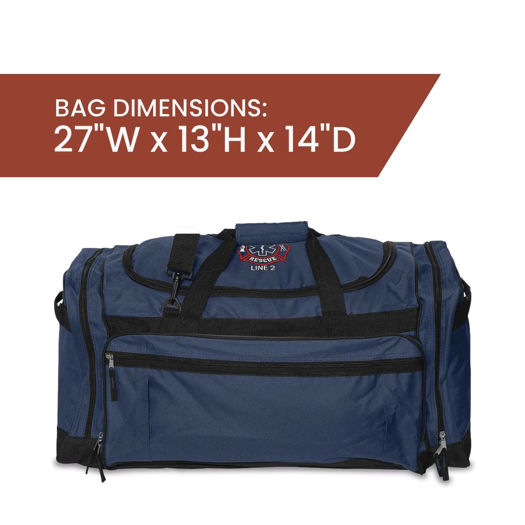 Adjustable padded shoulder strap of the Crossed Axes duffel bag, designed for comfort and practicality.