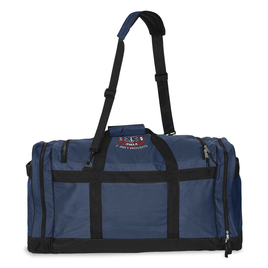  27" large duffel bag featuring Fire Rescue embroidery, designed for firefighters to carry equipment with pride.