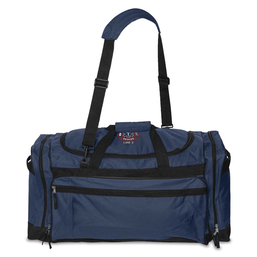  27" large duffel bag featuring Fire Rescue embroidery, designed for firefighters to carry equipment with pride.