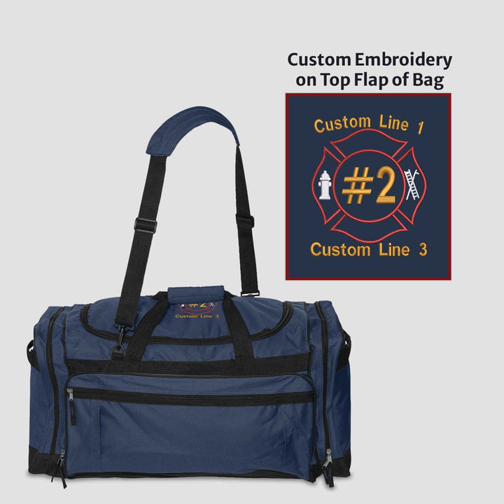 Front view of the 27" large duffel bag with Maltese embroidery, featuring quick-close handles.