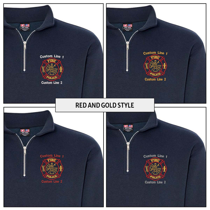 Customized USA Made Classic Quarter Zip Job Shirt with Fire Police Embroidery