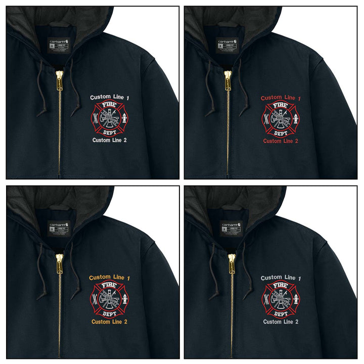 Customized Red and White Fire Department Carhartt® Quilted-Flannel Jacket