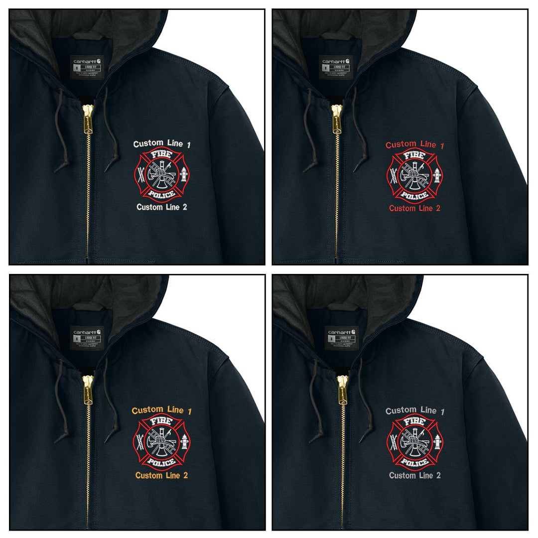 Customized Red and White Fire Police Carhartt® Quilted-Flannel Jacket