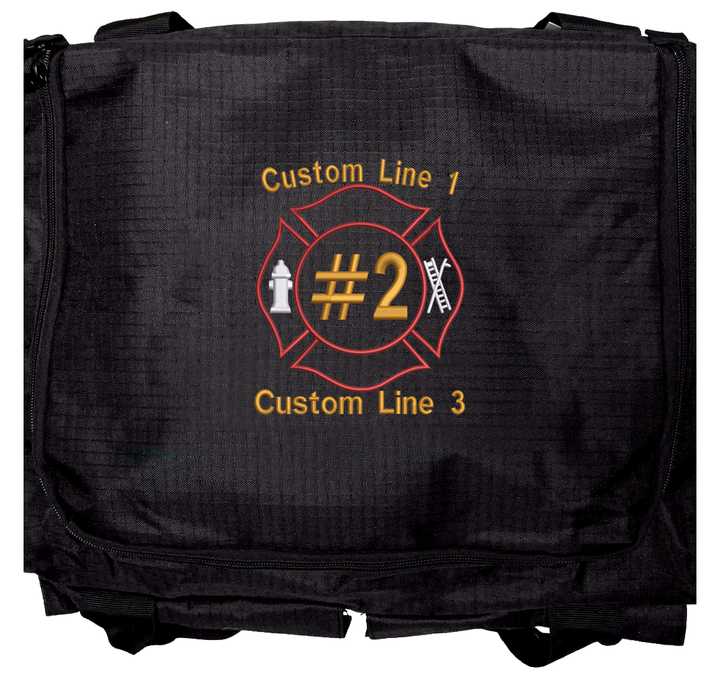 Customized Black Fire Station Duffel Bag with Maltese Embroidery