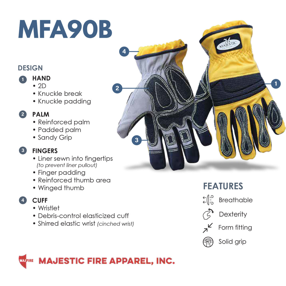 MFA90B Yellow and Black extrication glove design features – Majestic Fire Apparel