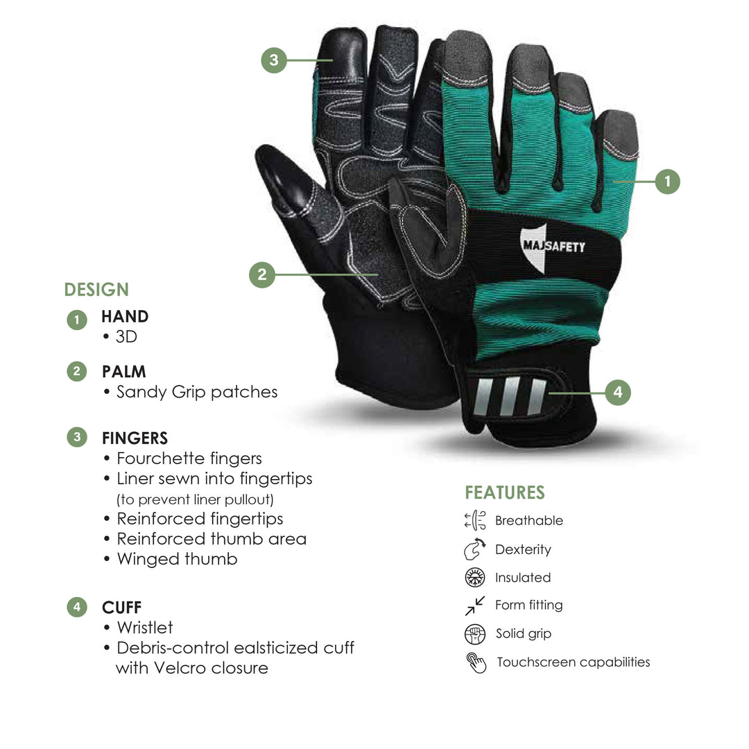 MFA99 Insulated Winter Work Glove design features – Majestic Fire Apparel