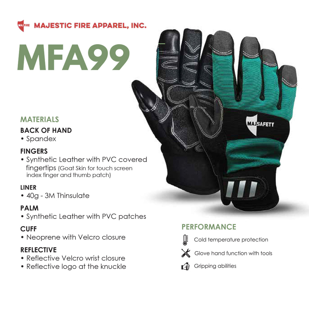 MFA99 Winter Work Glove performance features – insulated and touchscreen compatible by Majestic Fire Apparel