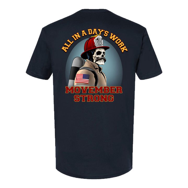 Eye-catching graphic of a firefighter on a men's t-shirt.