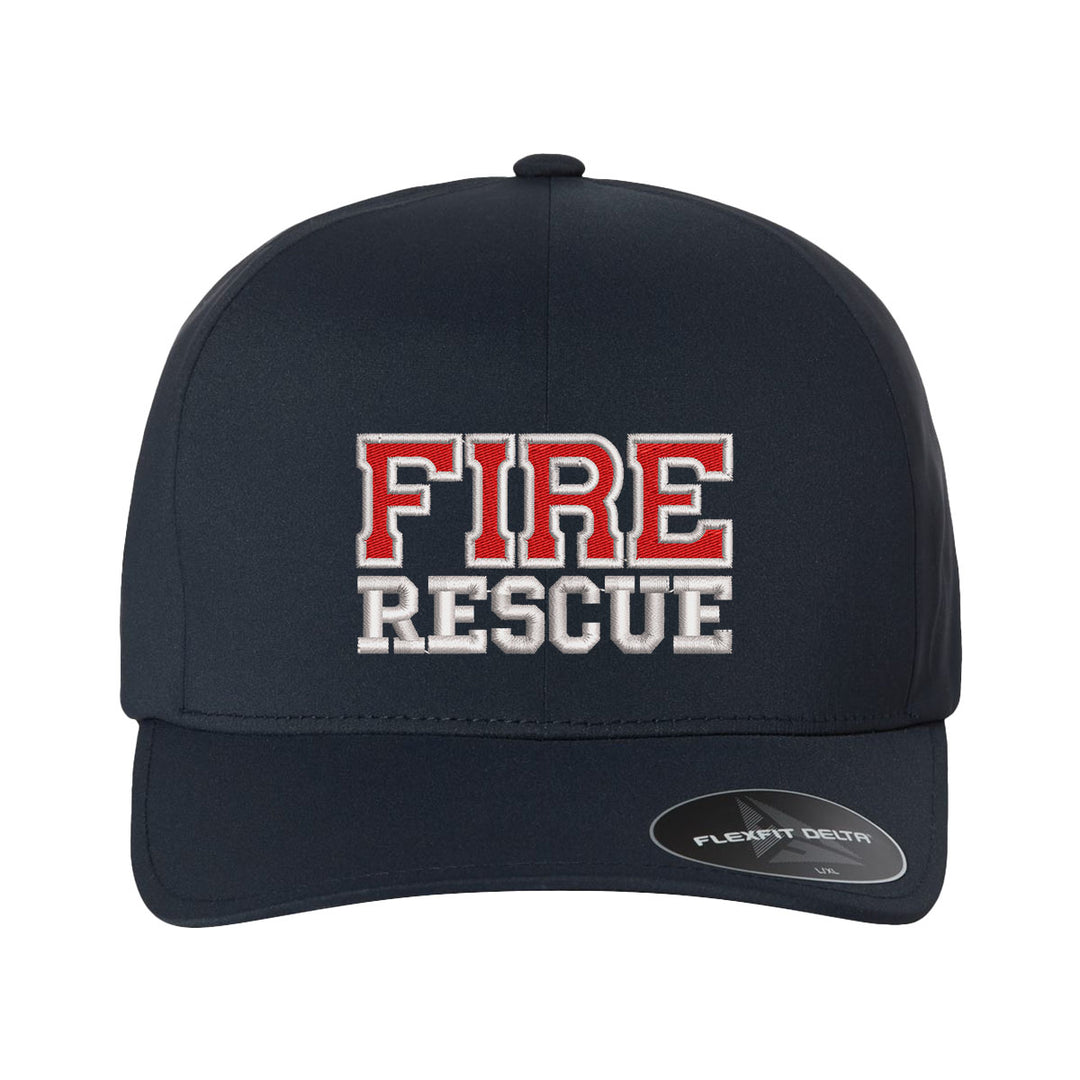 Black Fire Rescue Delta FlexFit Hat with structured six-panel design.