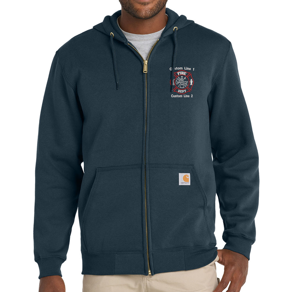 Customized fire department red white Carhartt full-zip hoodie firefighter