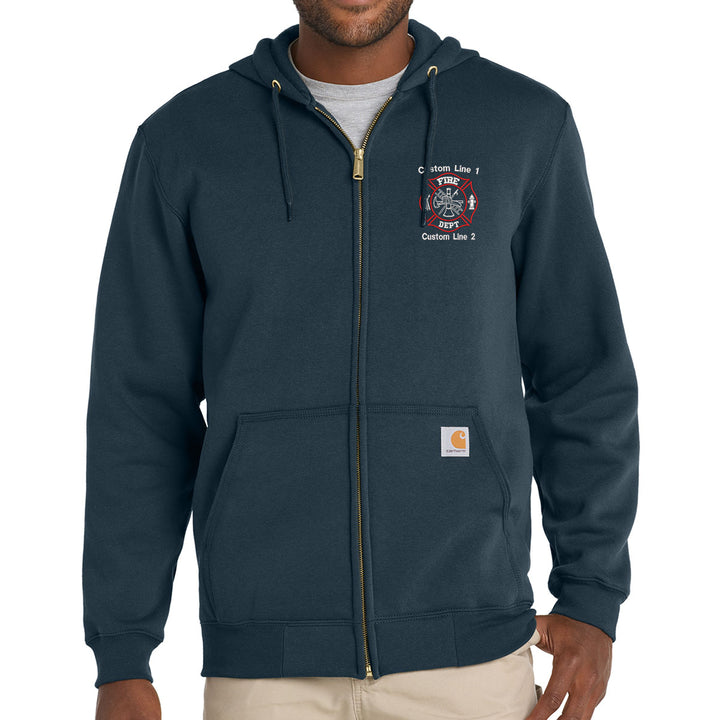Customized Red and White Fire Department Carhartt® Midweight Full-Zip Hoodie