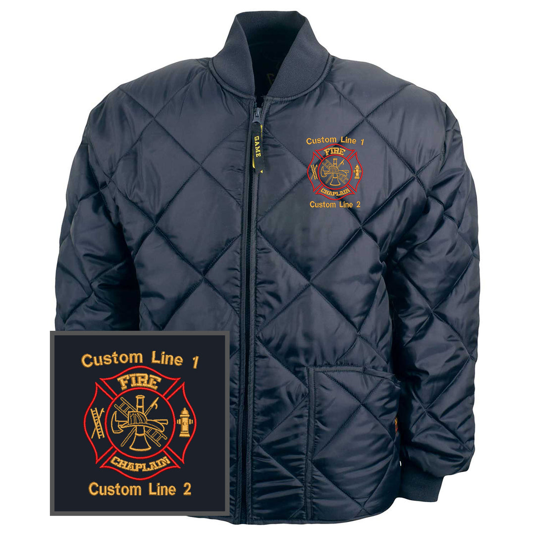 Custom navy firefighter jacket with emblem