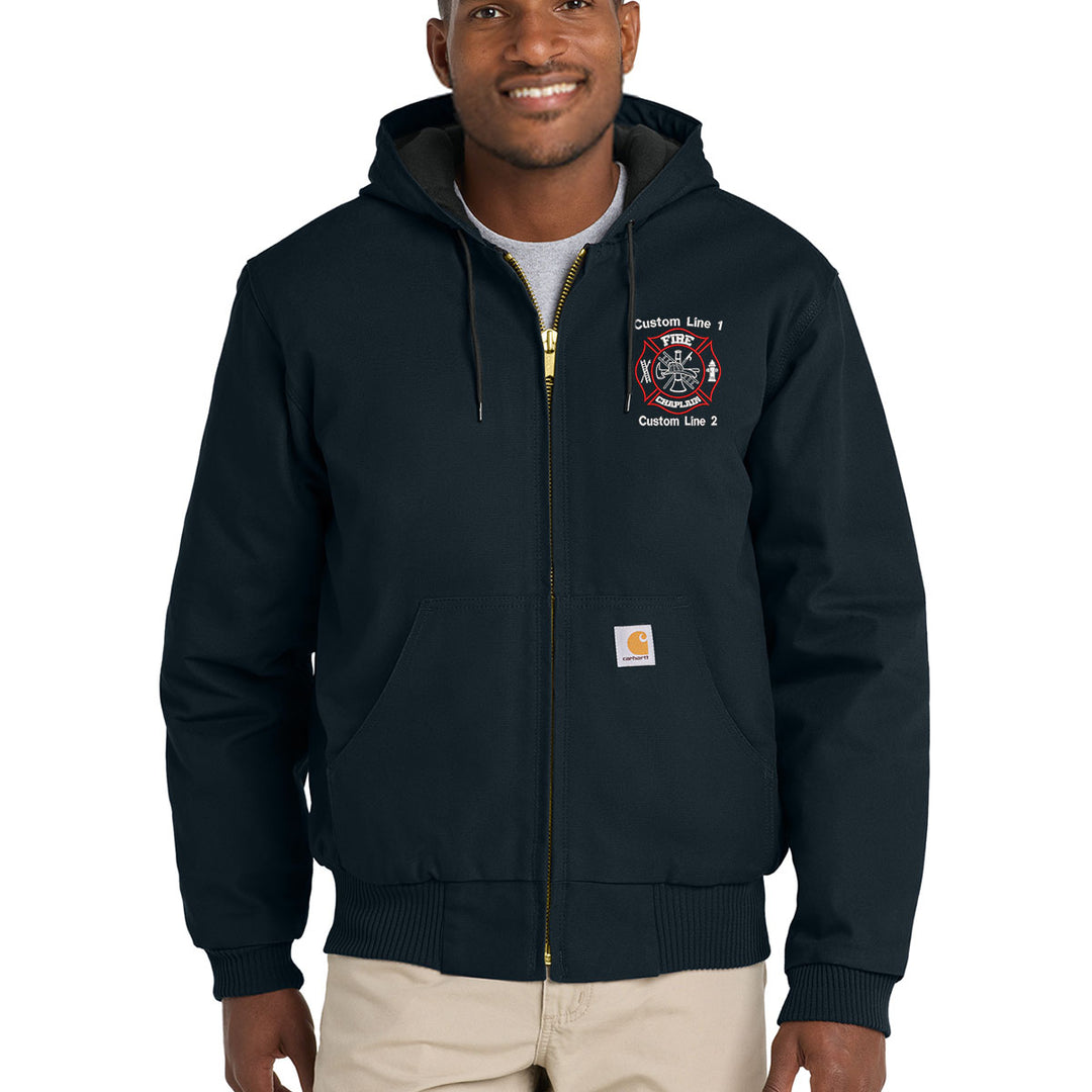 Customized Red and White Fire Chaplain Carhartt® Quilted-Flannel Jacket