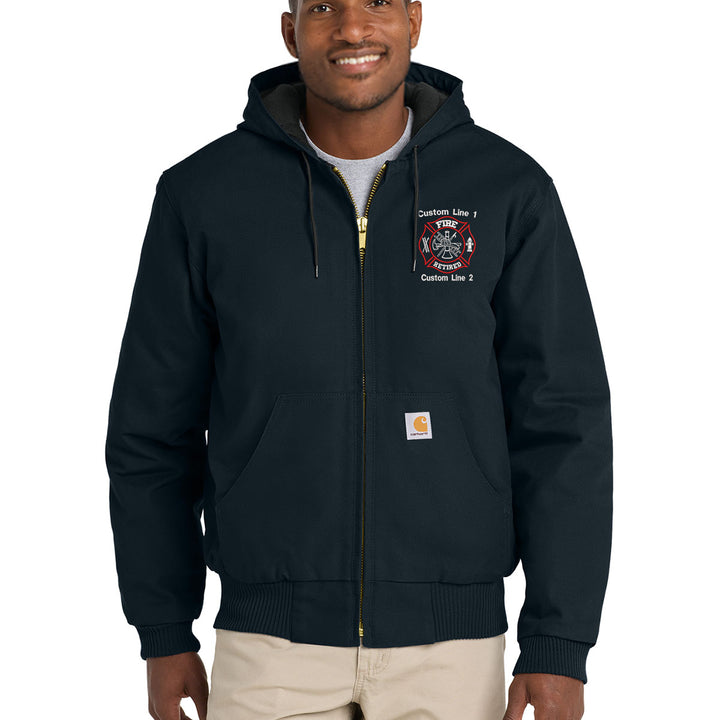 Customized Red and White Fire Retired Carhartt® Quilted-Flannel Jacket