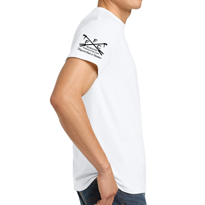 911 Never Forget Pentagon t-shirt showing right sleeve #color_white