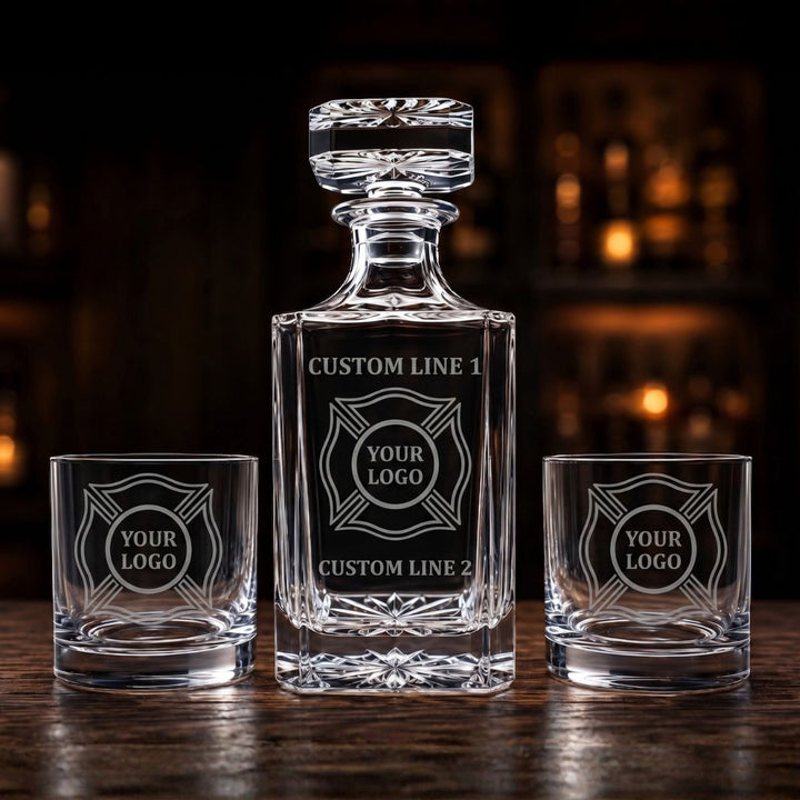 Personalized Firefighter Gift  – Custom Engraved Decanter & Glass Set