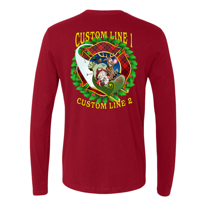 Customized Firefighter Christmas Wreath Plaid Maltese Premium Long Sleeve Shirt