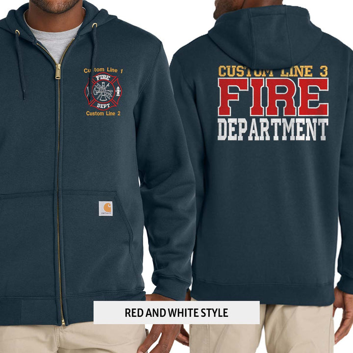 Customized Red and White Fire Department Carhartt® Midweight Full-Zip Hoodie