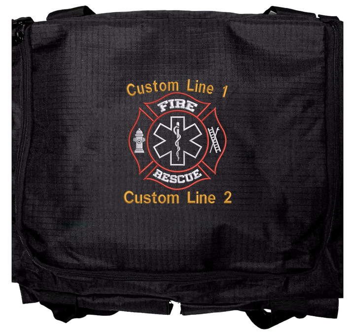 Custom Fire Rescue Embroidery on Firefighter Black Duffle Bag