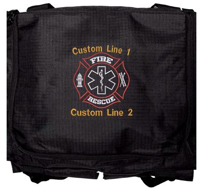 Custom Fire Rescue Embroidery on Firefighter Black Duffle Bag