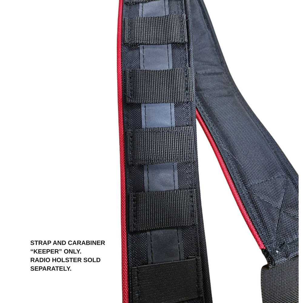 Black tactical belt with red interior on a white background