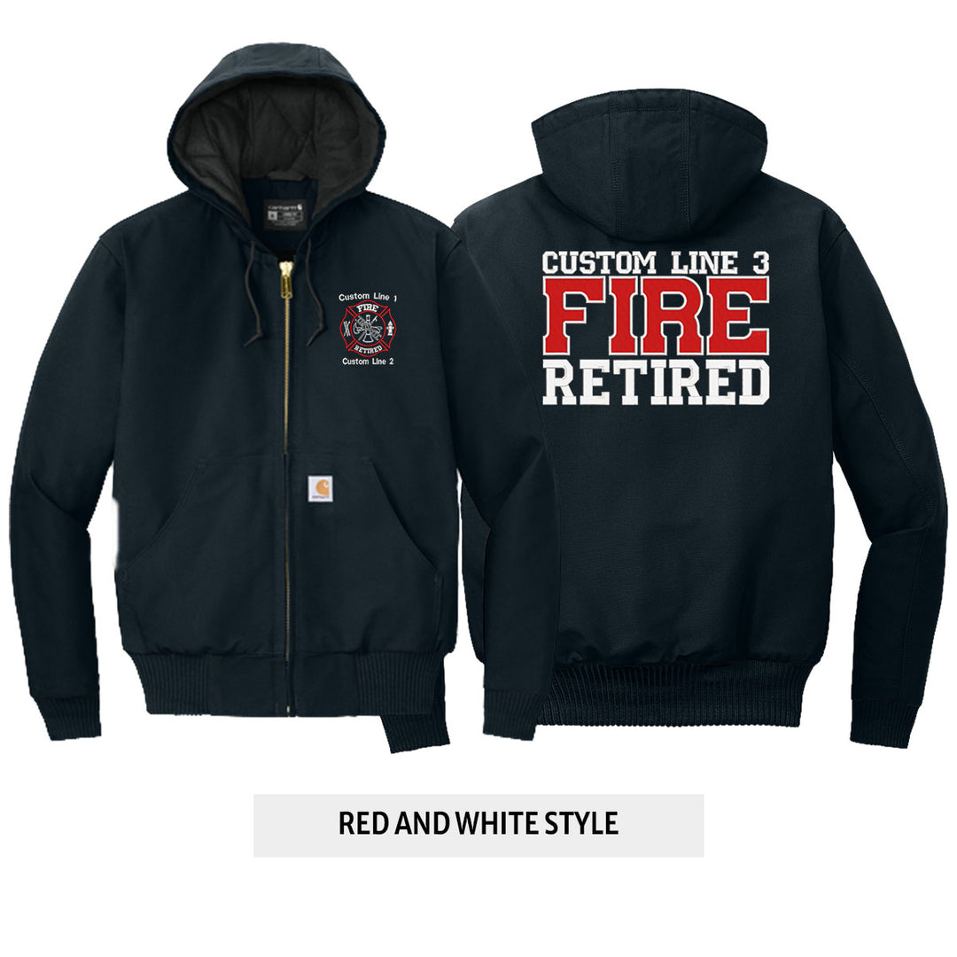 Customized Red and White Fire Retired Carhartt® Quilted-Flannel Jacket
