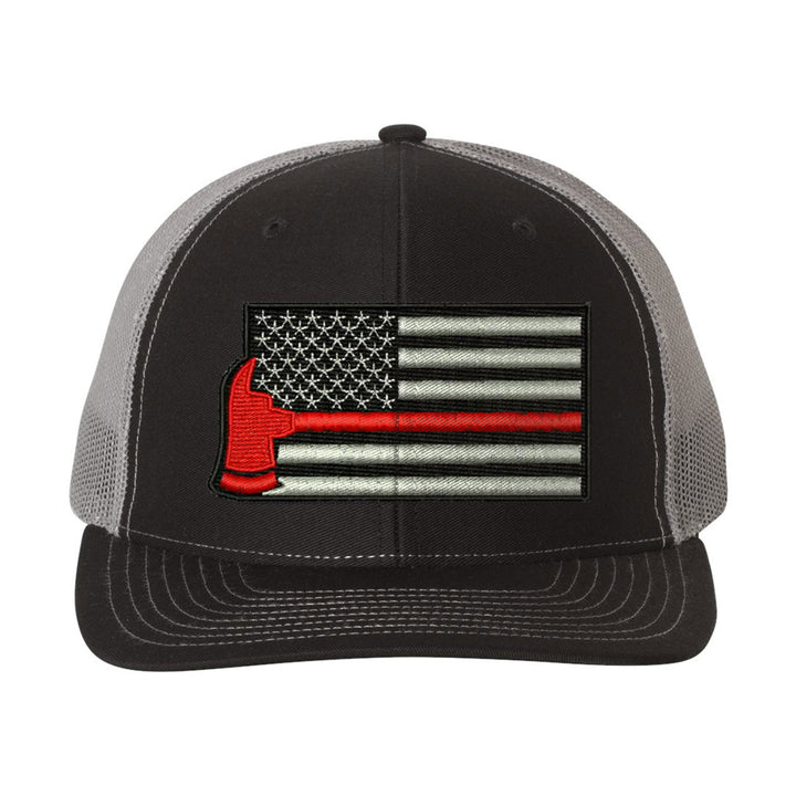 Firefighter Thin Red Line Axe Flag Snapback Hat with breathable mesh back