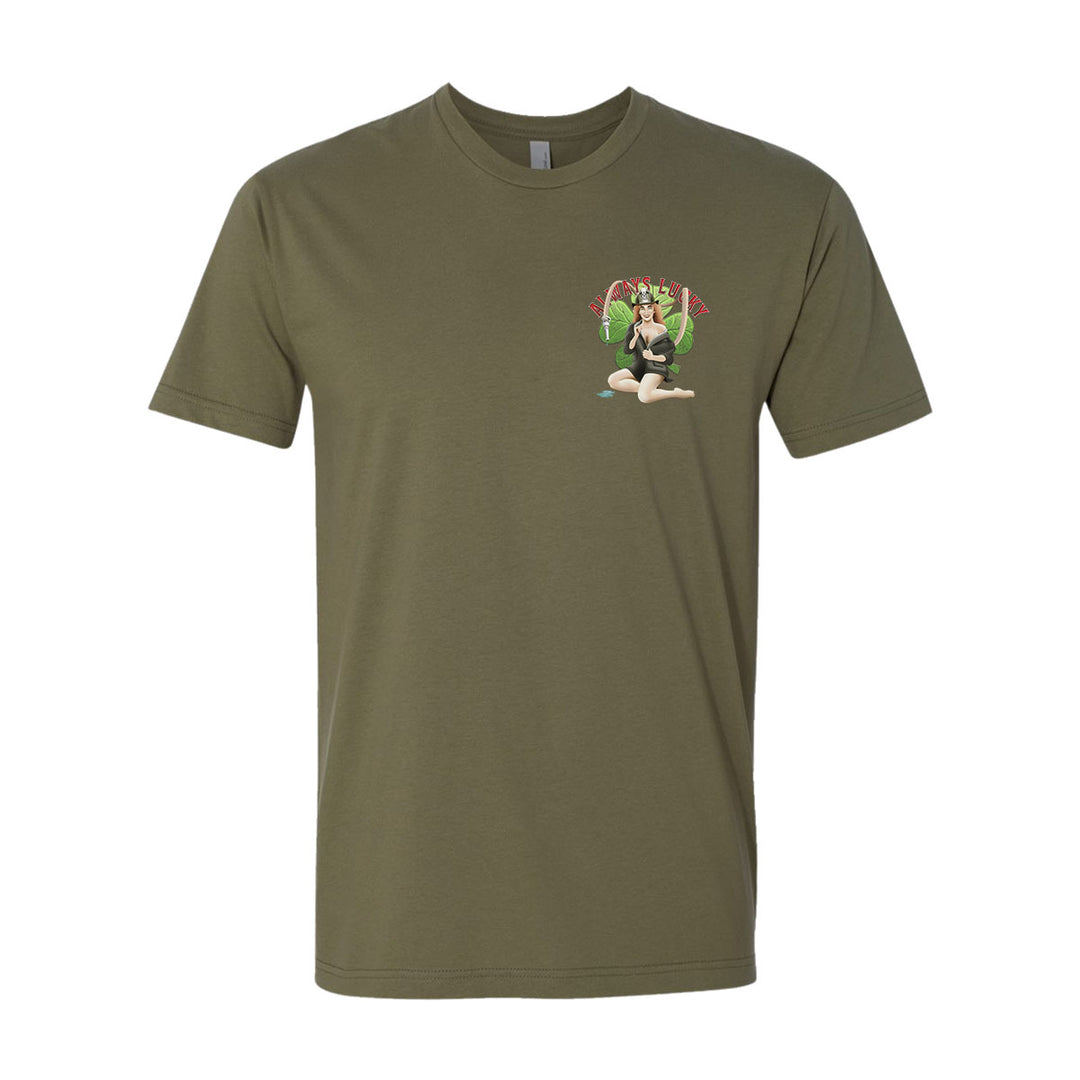 FFC 343 Always Lucky firefighter t-shirt with bold firefighter design