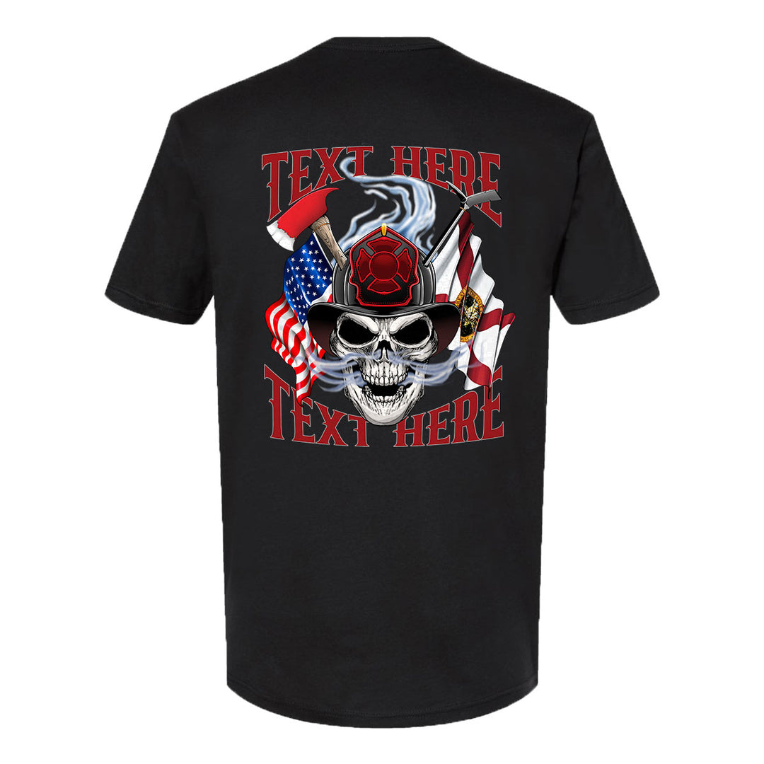 Smoke Reaper t-shirt featuring a bold skull in a firefighter helmet.