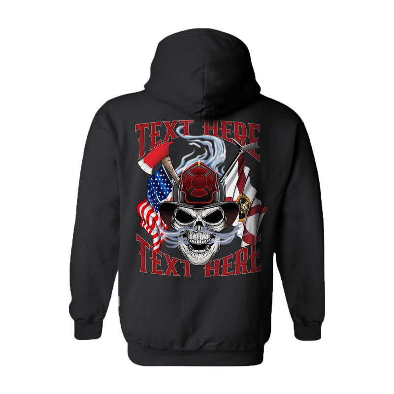 Smoke Reaper hoodie featuring a bold skull in a firefighter helmet.