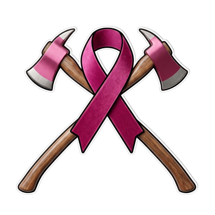 Breast Cancer Dual Axe Decal supporting breast cancer awareness among firefighters and the fire rescue community.