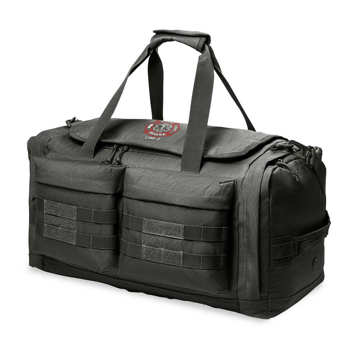 Durable Fire Rescue duffel bag with loop panels for patches and extra storage