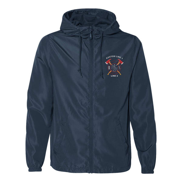 Lightweight windbreaker jacket for firefighters featuring Crossed Axes Maltese embroidery, designed for all-day comfort and weather resistance.