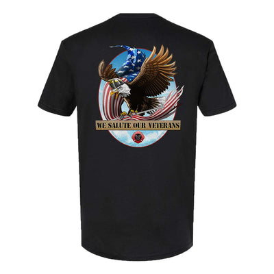 Firefighter helmet eagle with USA flag background T-shirt